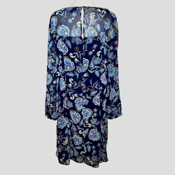 The Limited Navy Blue Sheer Floral Long Sleeve Shift Dress - Size 10 - Picture 4 of 10